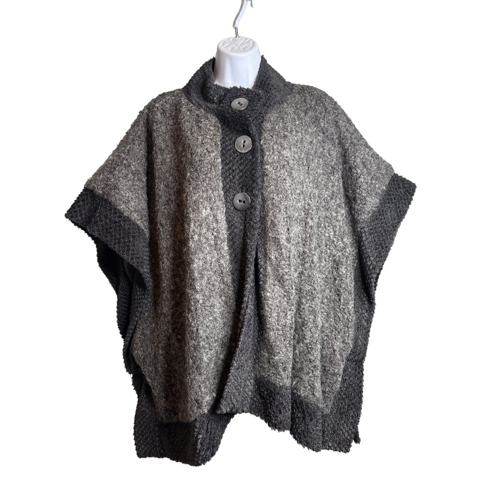 Adrienne Landau Studio Womens Faux Fur Trim Sweater Poncho One Size Luxury‎ Chic
